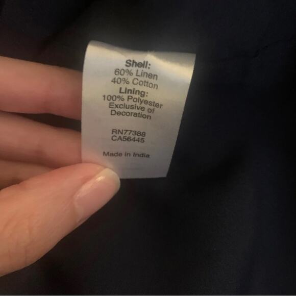 J. Crew Floral Embroidered Navy Blue Green Linen Sleeveless Short Shift Dress XS - Picture 7 of 12